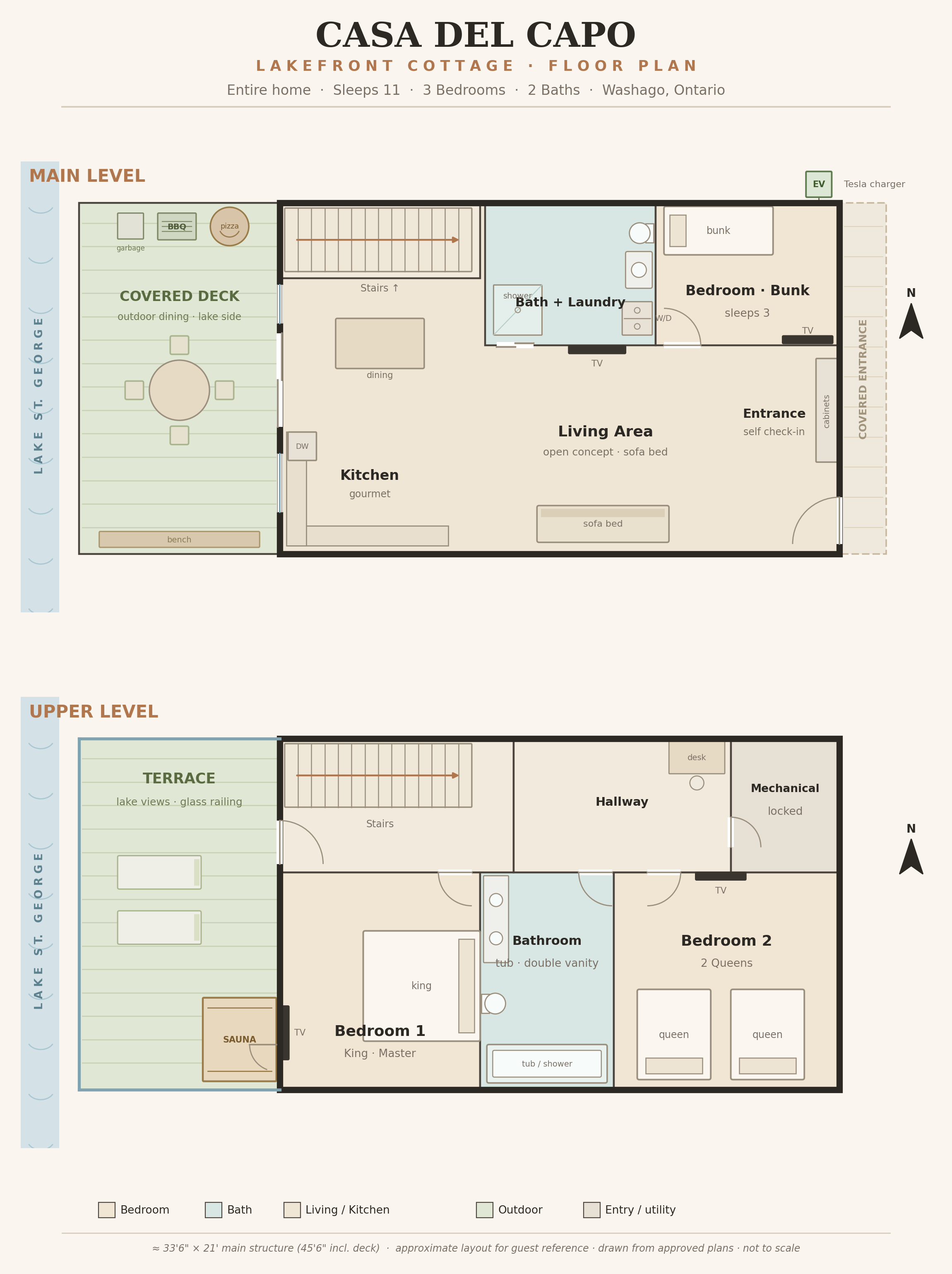 Casa Del Capo floor plan — main and upper levels