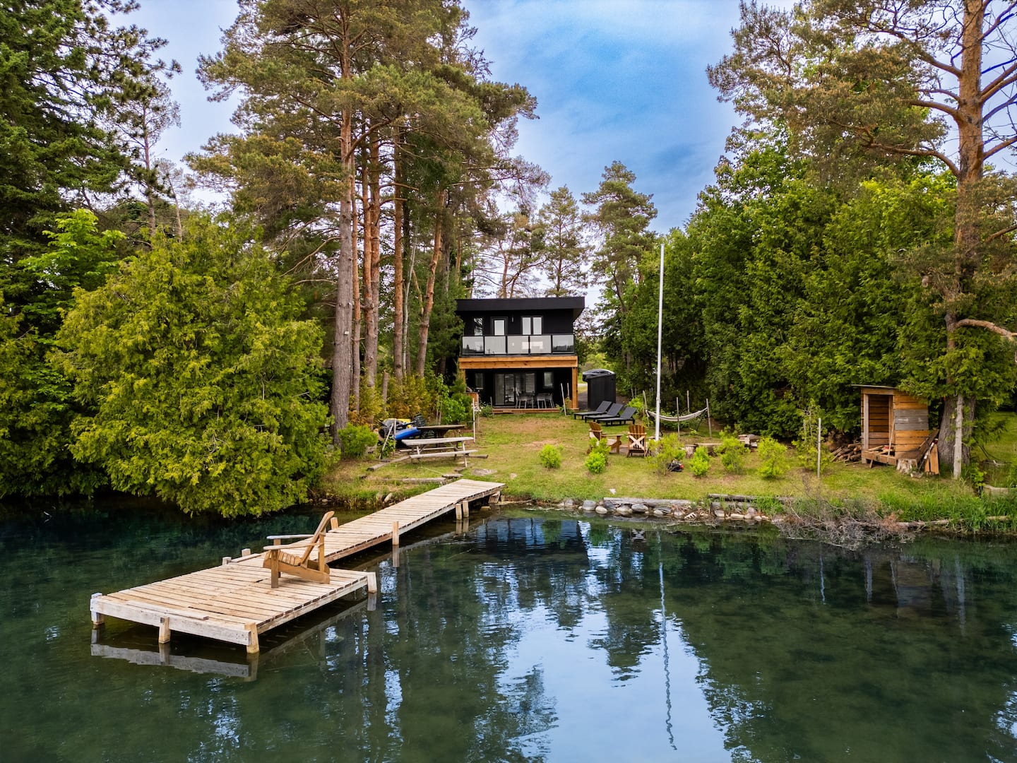 Outdoor deck at sunset